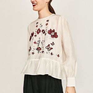 ZARA FLORAL EMBROIDERED BLOUSE